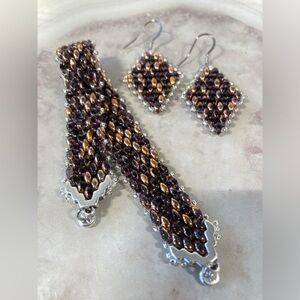 ✨Handmade Beaded Jewelry Set in Copper Amethyst